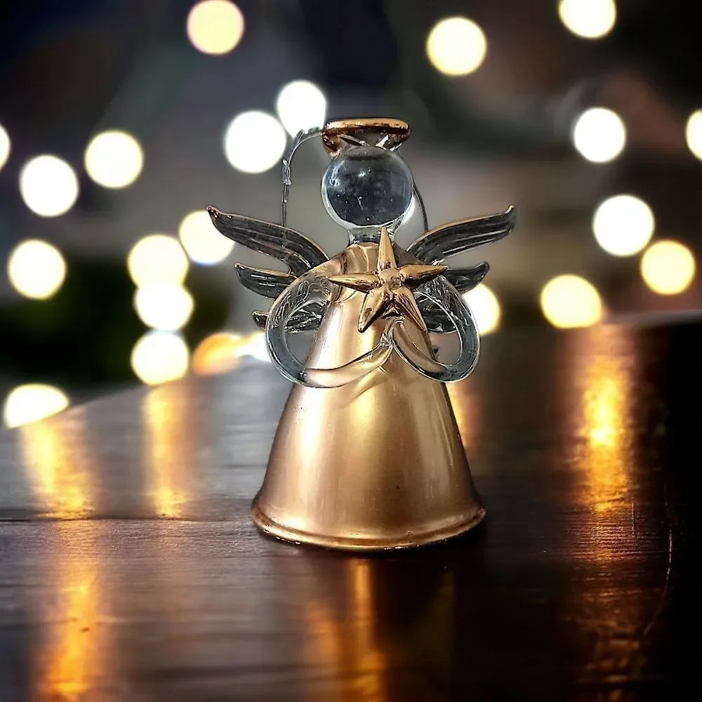 Avon Gilded‎ Glass Angel Ornament Vintage Hand Blown Hand Painted 22K Gold 1997.